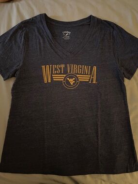 League West Virginia V-Neck Tee in Navy with Gold Print